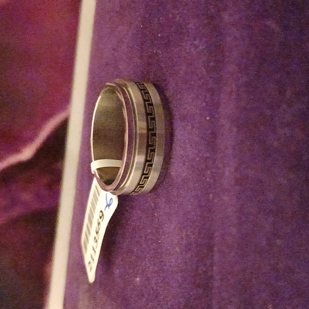 2113569-6.  Unisex Stainless Spinner Ring-Greek Design